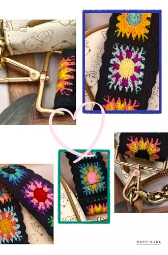 Nalefow Purse Straps Crossbody, 2" Crochet Flower Purse Straps Replacement Crossbody Wide Adjustable Shoulder Strap for Bag Handbag (Black Woven Flowers) - Image 3
