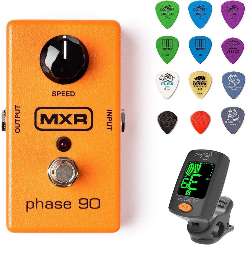 MXR M101 Phase 90 Guitar Effects Pedal Bundle w/ Dunlop Chromatic Clip-On Tuner and Dunlop Variety Pick Pack
