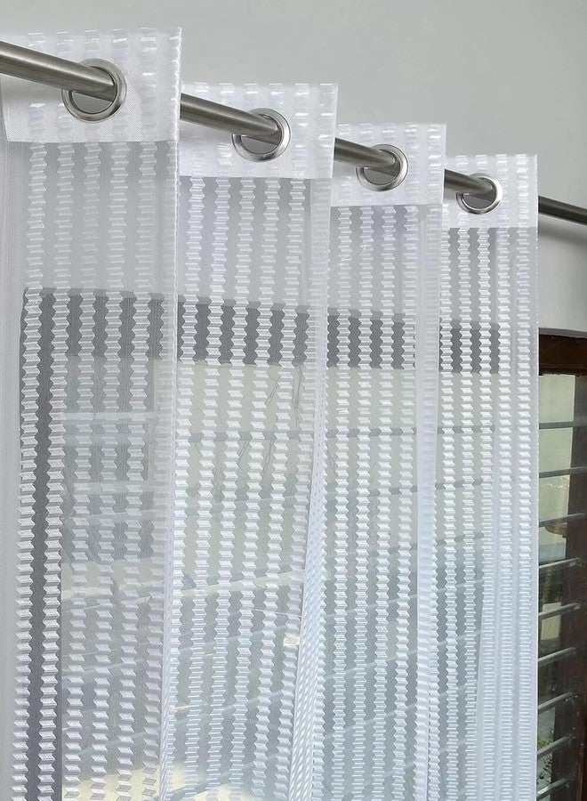 YUKANY Zig Zac Tissue Transparent Plain Net Sheer Door & Windows Grommets Curtains | Parda | Pack of 2 (White, 4 x 5 ft) - Image 1