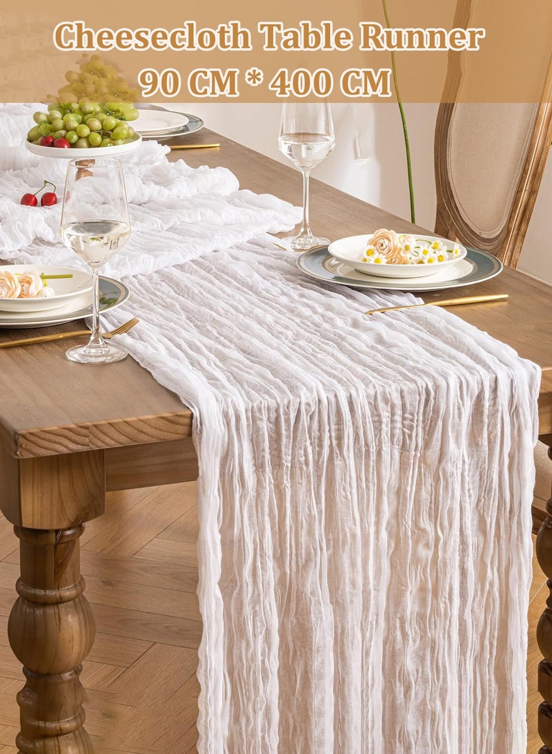 White Gauze Table Runner 4M Long Boho Cheesecloth Table Cloth Runner Sheer Table Runners for Wedding Baby Shower Party Decoration  - Image 1