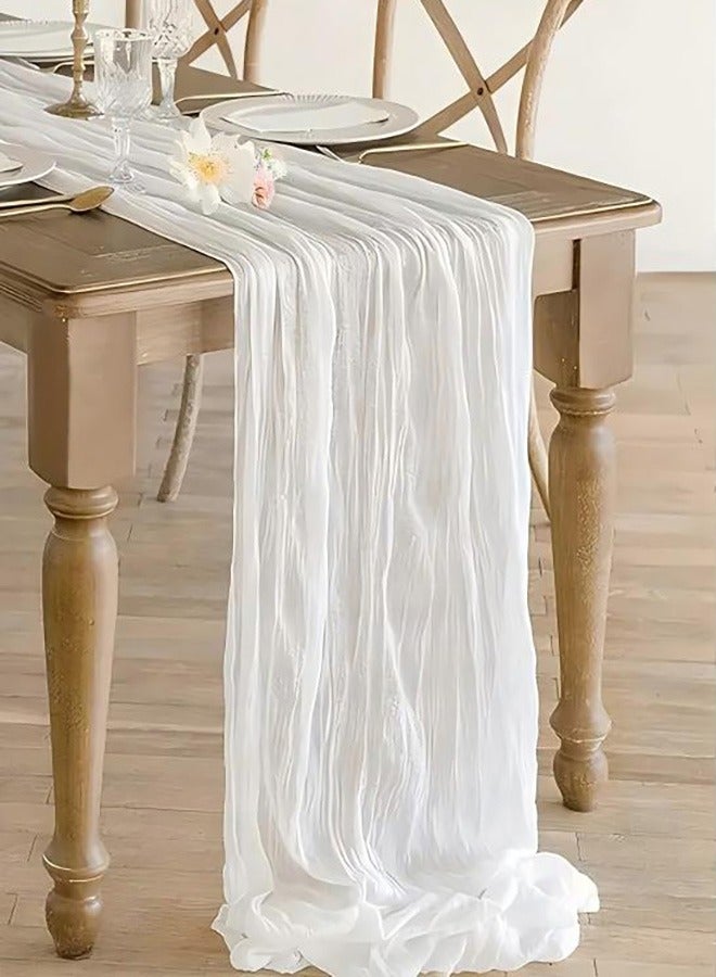 White Gauze Table Runner 4M Long Boho Cheesecloth Table Cloth Runner Sheer Table Runners for Wedding Baby Shower Party Decoration  - Image 5
