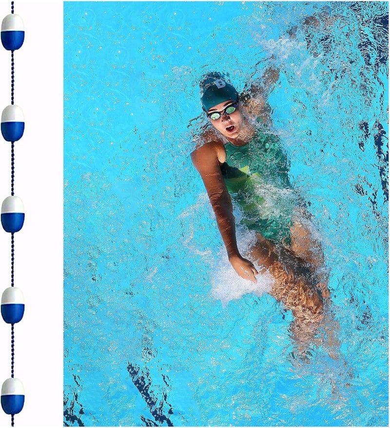 Durable Nylon Braided Float Rope for Pools, Premium Swimming Pool Safety Rope - White & Blue Lane Divider with High Buoyancy - Image 1