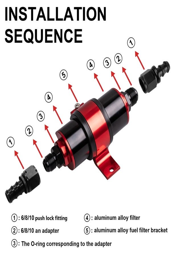 Luney 100 Micron Inline Fuel Filter, Oil Fuel Filter Kit, Automotive Replacement Fuel Filters with 6AN 8AN 10AN Adapter and 50MM Universal Mounting Bracket - Image 5