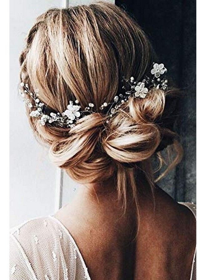FXmimior Prom Headpiece Flower Headband Silver Hair Accessories Baby Blue Flower Hair Vine Bridal Hair Vine Head Jewelry For Woman Tiara Wedding Accessories Prom Hair Accessories - Image 2