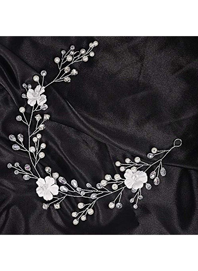 FXmimior Prom Headpiece Flower Headband Silver Hair Accessories Baby Blue Flower Hair Vine Bridal Hair Vine Head Jewelry For Woman Tiara Wedding Accessories Prom Hair Accessories - Image 5
