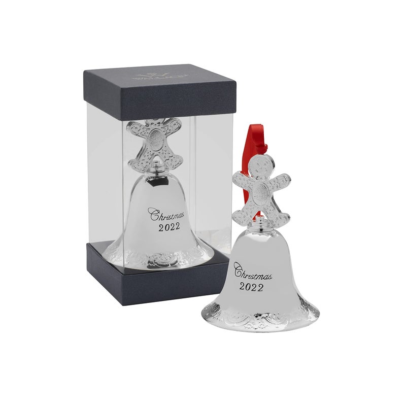 Wallace 2022 Silver-Plated Grande Baroque Bell Ornament w/Gingerbread Man Finial  28th Edition - Image 3