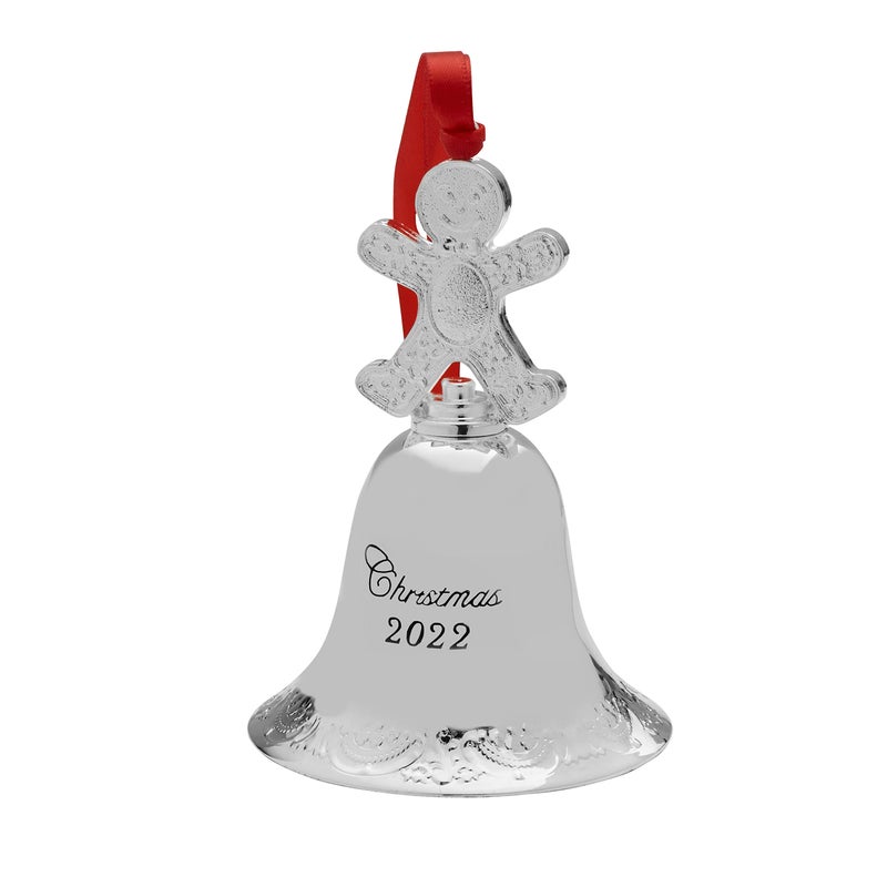 Wallace 2022 Silver-Plated Grande Baroque Bell Ornament w/Gingerbread Man Finial  28th Edition - Image 1