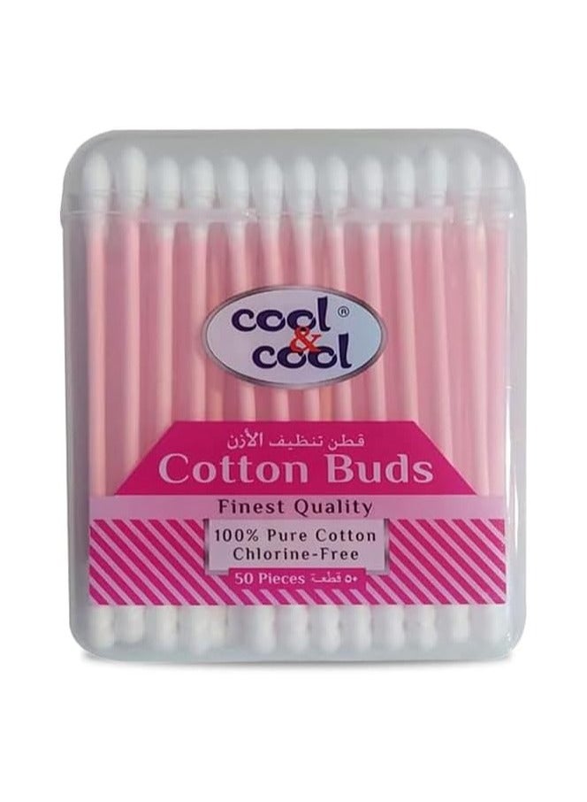 Cool & Cool Cool & Cool Paper Ear Buds - 50's - Pink - Round Thick Tips,Cotton Swabs,100% Cotton,Double Tipped,Hygienic,Gentle & Safe Swabs for Ears - Image 1