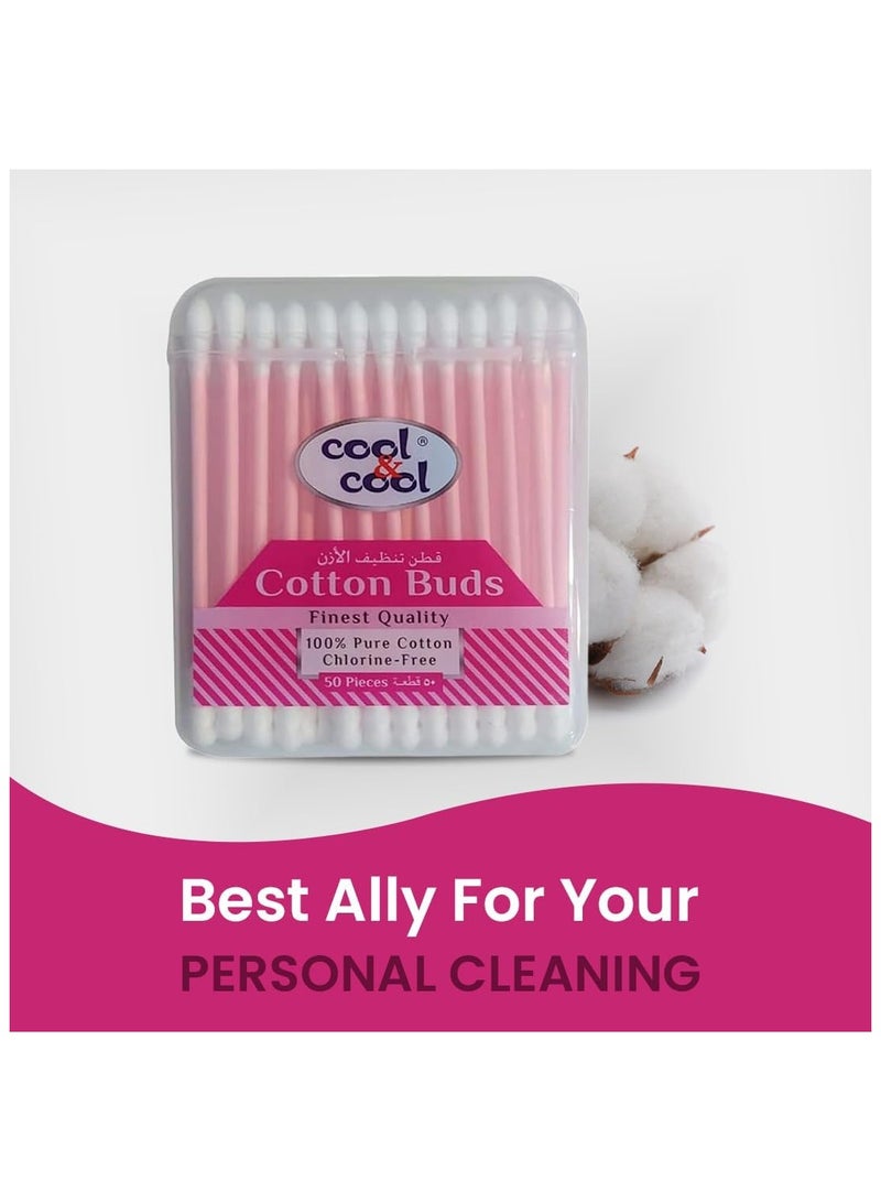 Cool & Cool Cool & Cool Paper Ear Buds - 50's - Pink - Round Thick Tips,Cotton Swabs,100% Cotton,Double Tipped,Hygienic,Gentle & Safe Swabs for Ears - Image 2