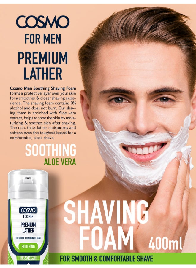 COSMO Soothing Premium Shaving Foam For Men 400ML, Aloe Vera  - Image 2