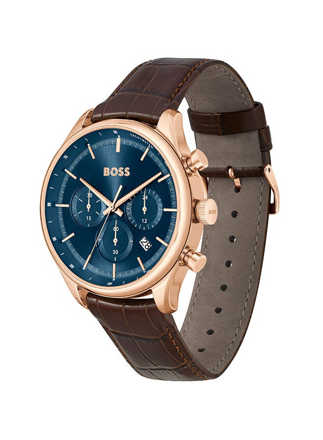 HUGO BOSS Men Chronograph Round Shape Leather Wrist Watch 45 mm - Image 2