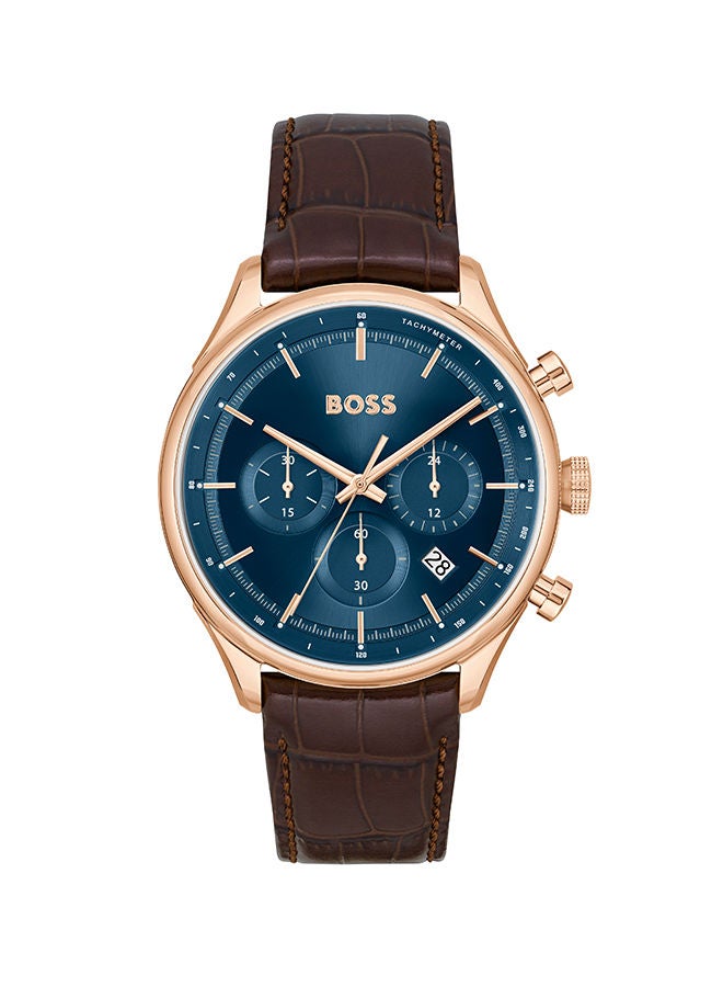 HUGO BOSS Men Chronograph Round Shape Leather Wrist Watch 45 mm - Image 1