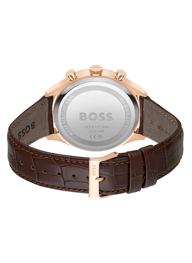 HUGO BOSS Men Chronograph Round Shape Leather Wrist Watch 45 mm - Image 3