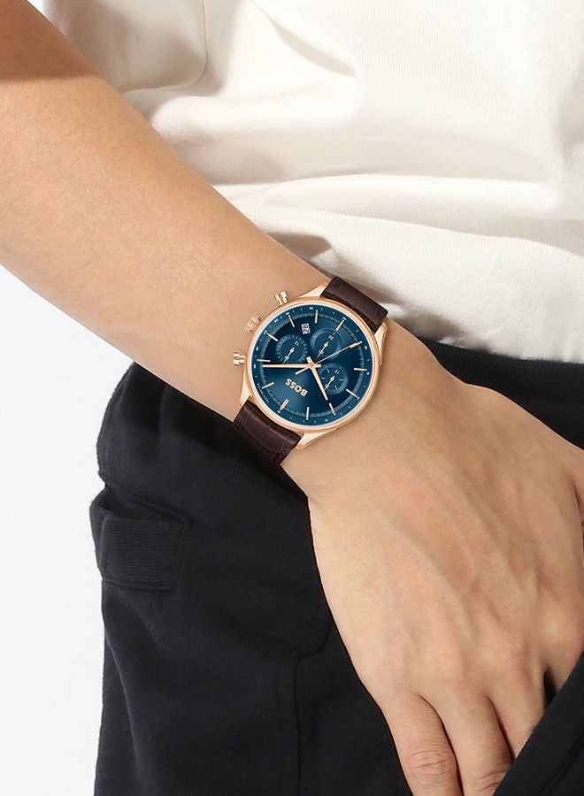 HUGO BOSS Men Chronograph Round Shape Leather Wrist Watch 45 mm - Image 4