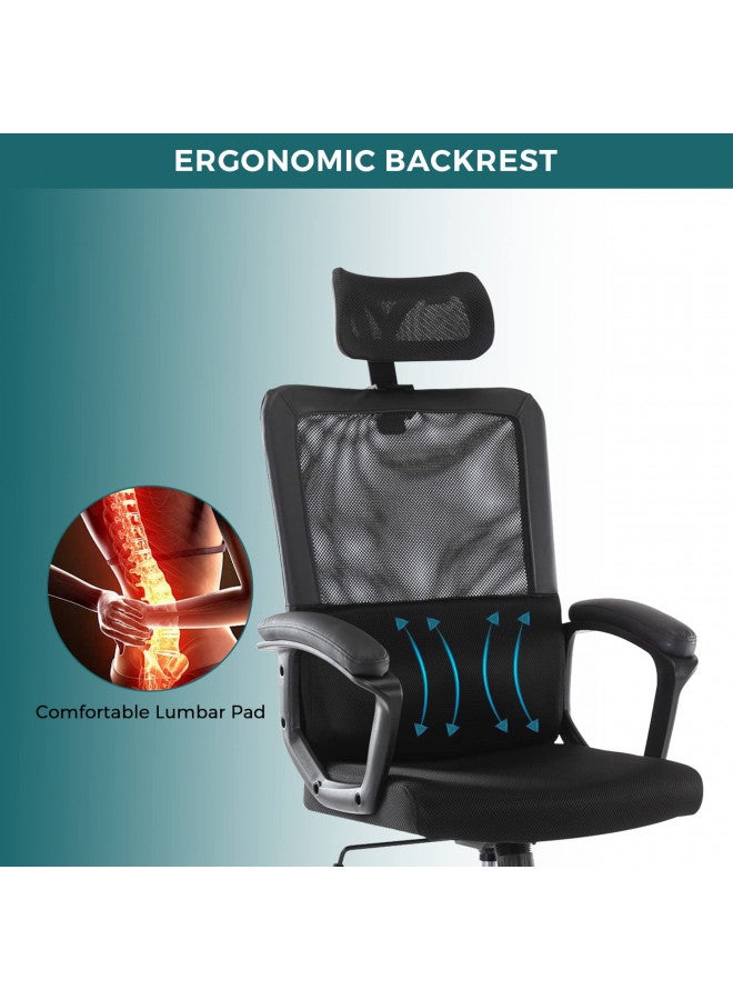 SMUG Office Chair, Ergonomic Mesh Home Office Computer Chair with Lumbar Support/Adjustable Headrest/Armrest and Wheels/Mesh High Back/Swivel Rolling (Black) - Image 2