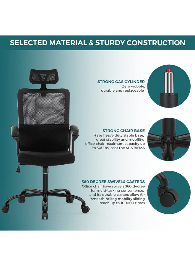 SMUG Office Chair, Ergonomic Mesh Home Office Computer Chair with Lumbar Support/Adjustable Headrest/Armrest and Wheels/Mesh High Back/Swivel Rolling (Black) - Image 5