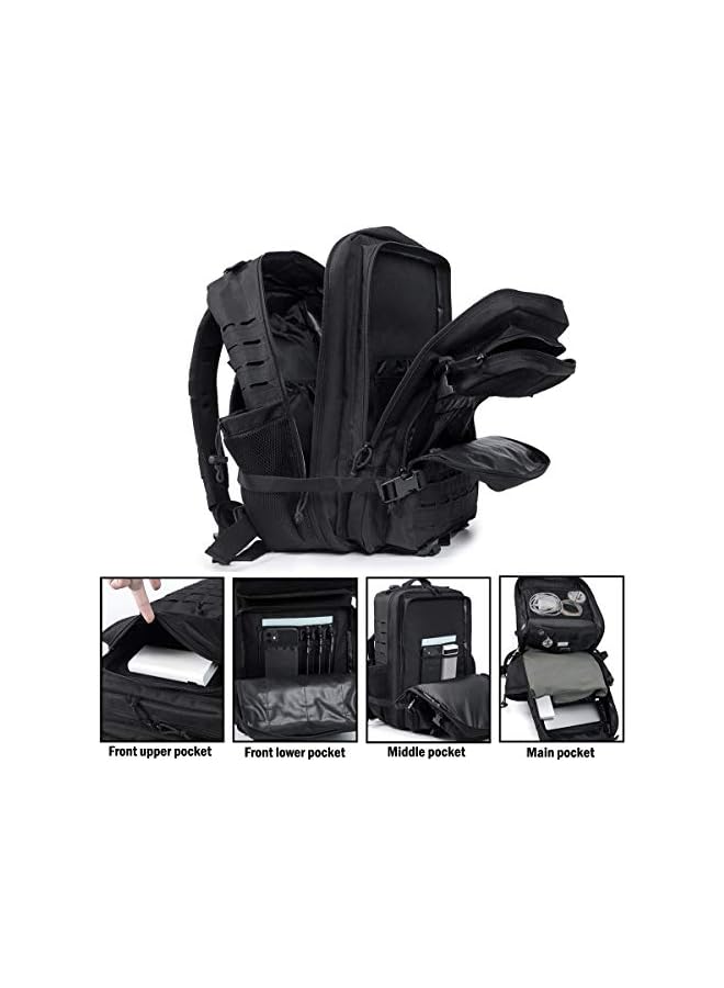 PROMASS حقائب ظهر تكتيكية عسكرية بسعة 45 لتر للرجال للتخييم والمشي لمسافات طويلة وحقيبة الطوارئ وحقيبة هجوم لمدة 3 أيام بنظام MOLLE - Image 2