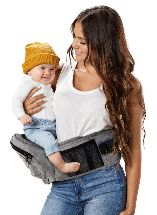 Hip Seat Baby Carrier, Ergonomic Bench Design, Adjustable Waistband, Various Pockets, Newborns to Toddlers up to 44 lbs, All-Seasons Carrier, Grey - Image 1