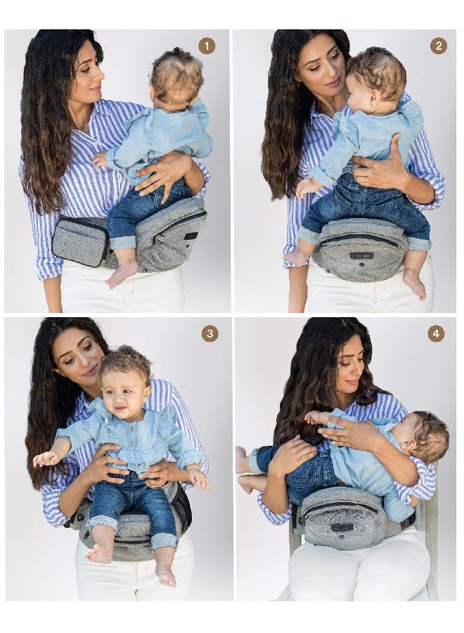 Hip Seat Baby Carrier, Ergonomic Bench Design, Adjustable Waistband, Various Pockets, Newborns to Toddlers up to 44 lbs, All-Seasons Carrier, Grey - Image 4
