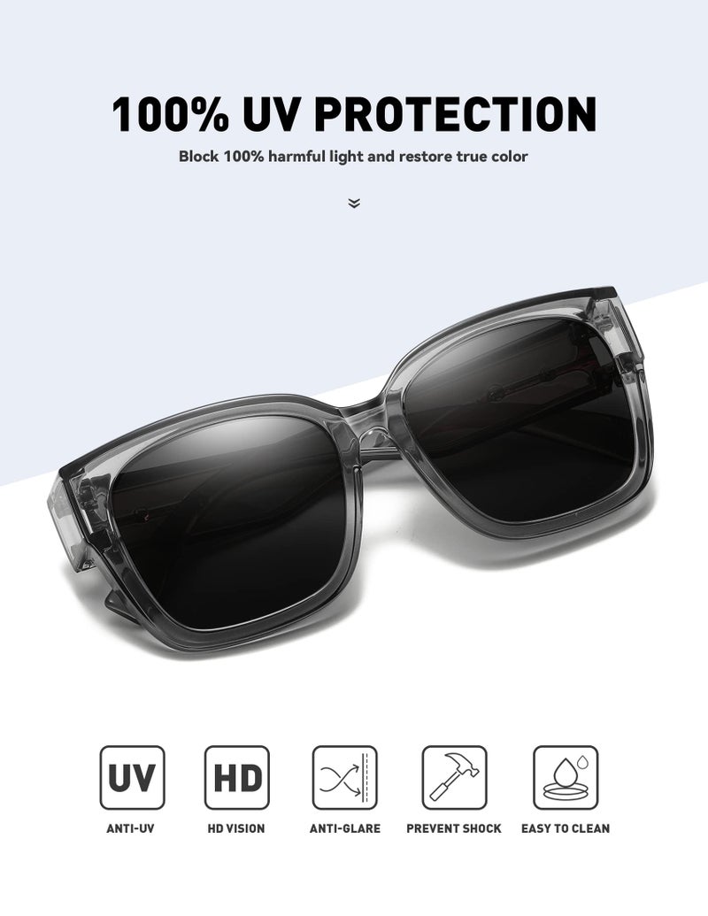 MEETSUN Fit Over Glasses Sunglasses for Women Men Large Trendy Polarized Sunglasses for Driving UV Protection Transparent Grey - Image 2