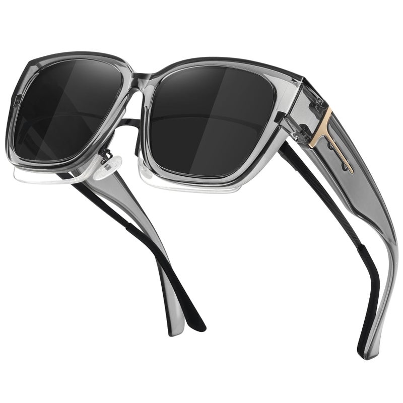 MEETSUN Fit Over Glasses Sunglasses for Women Men Large Trendy Polarized Sunglasses for Driving UV Protection Transparent Grey - Image 1