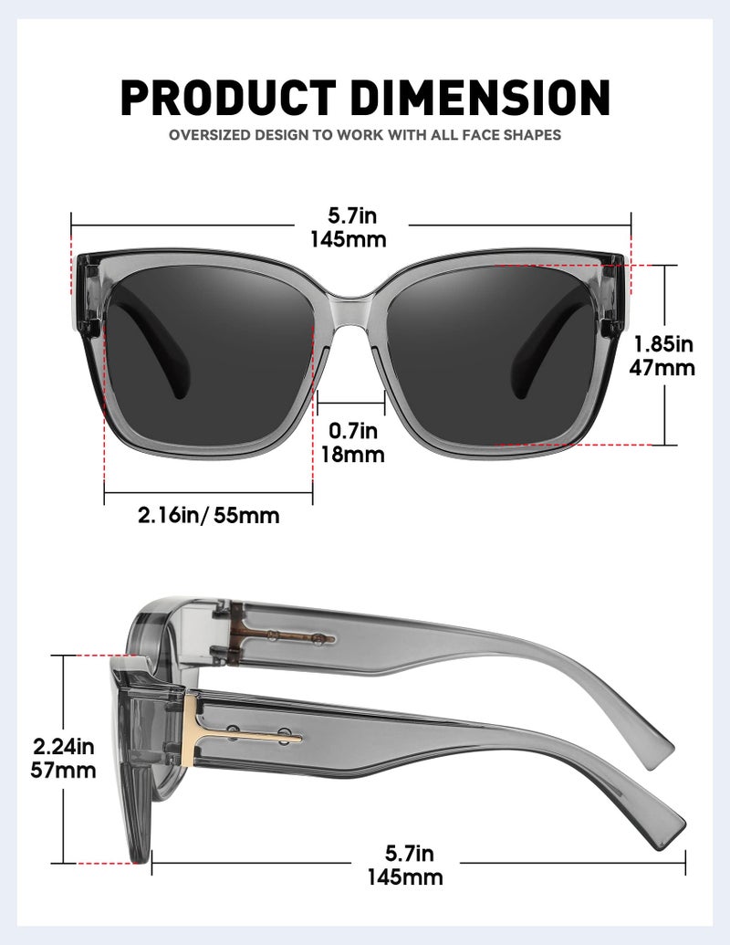 MEETSUN Fit Over Glasses Sunglasses for Women Men Large Trendy Polarized Sunglasses for Driving UV Protection Transparent Grey - Image 3
