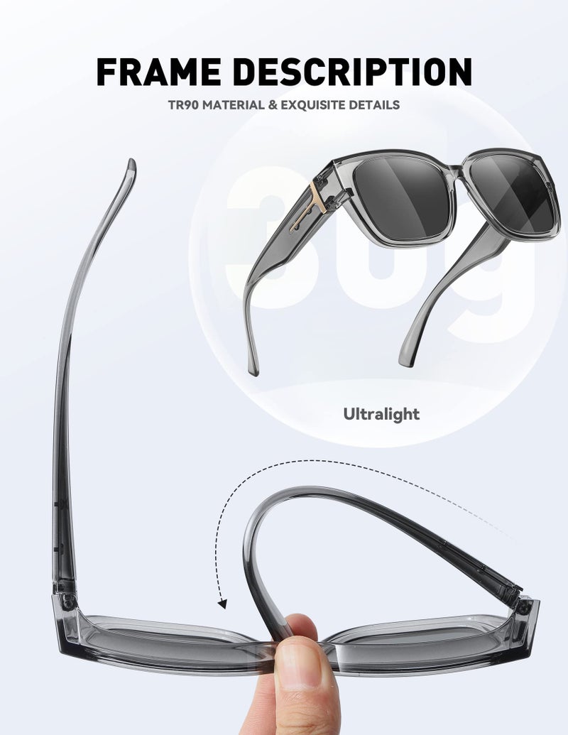 MEETSUN Fit Over Glasses Sunglasses for Women Men Large Trendy Polarized Sunglasses for Driving UV Protection Transparent Grey - Image 5
