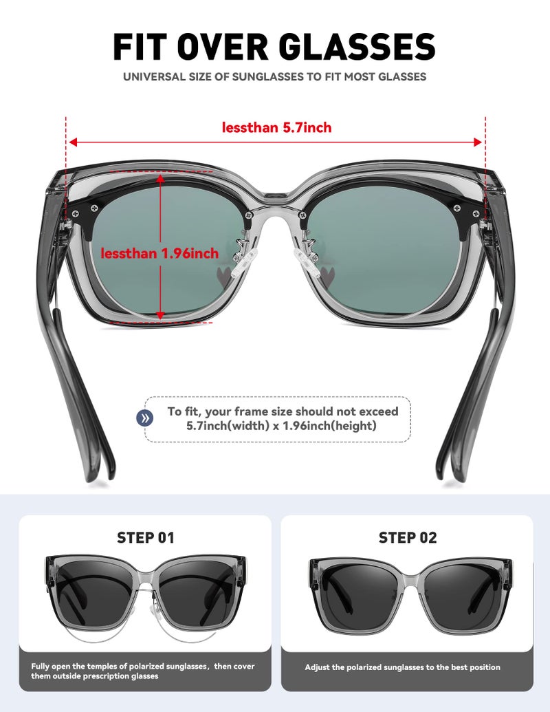 MEETSUN Fit Over Glasses Sunglasses for Women Men Large Trendy Polarized Sunglasses for Driving UV Protection Transparent Grey - Image 4