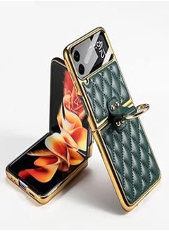 SHIEID Samsung Z Flip 4 Case, Galaxy Z Flip 4 Case with Ring Protective Cover, Sponge Lining, Diamond Shape Design Flip 4 Case for Samsung Galaxy Z Flip 4 5G, Forest Green