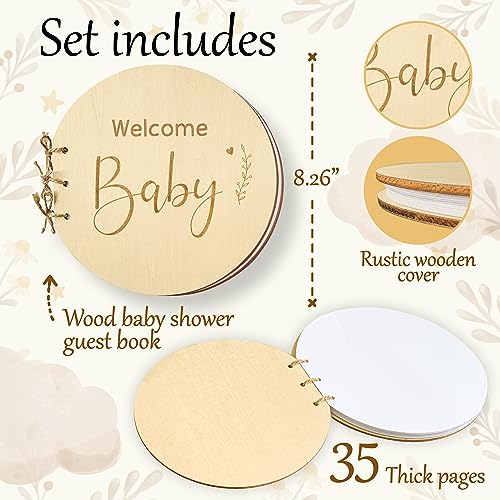 STOFINITY Wooden Baby Shower Guest Book Alternatives for Girl Boy - Welcome Baby Shower Sign in Guest Book Keepsake Gifts, Blank Guestbook for Baby Shower Decorations Gender Neutral - Image 2