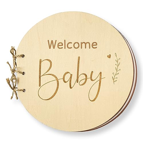 STOFINITY Wooden Baby Shower Guest Book Alternatives for Girl Boy - Welcome Baby Shower Sign in Guest Book Keepsake Gifts, Blank Guestbook for Baby Shower Decorations Gender Neutral - Image 1