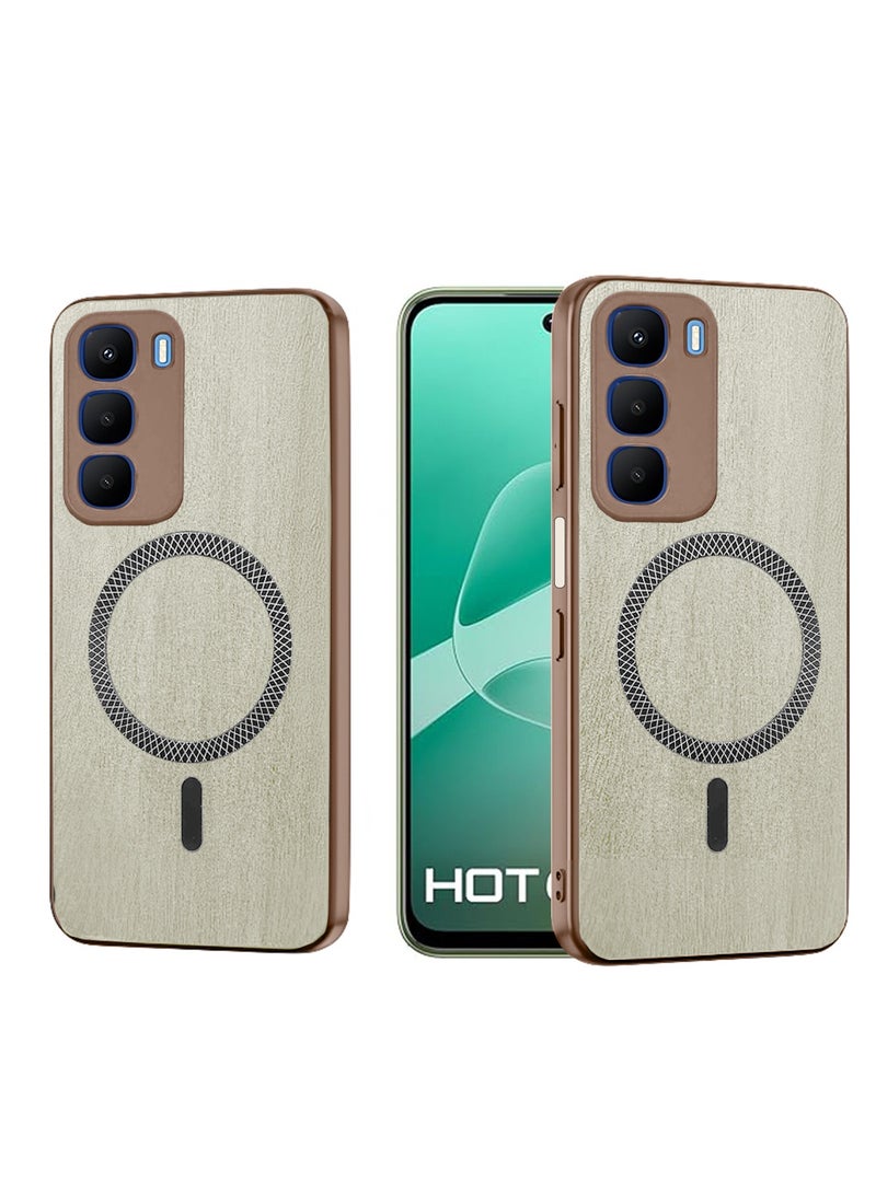 دبليو تيك غطاء خلفي صلب من خشب القيقب لهاتف Infinix Hot 60 5G 2025 بنقشة خشبية وحافظة مغناطيسية قوية وحماية للصدمات ودعم Magsafe (MCMPMN) - Image 1