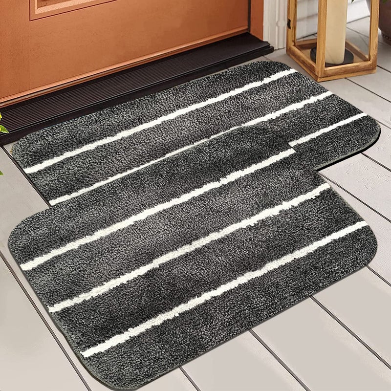 MODERN FAB mats with Anti Skid Rubber Backing,Colour Dark Grey 3 Line Set of 2 (40 x 60 cm) - Image 4