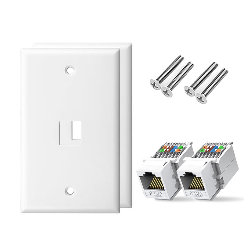 ZoeRax Ethernet Wall Plate Outlet Single Gang Matte Keystone Wall Plate with RJ45 Keystone Coupler White 2Pack - Image 2