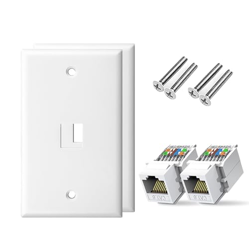 ZoeRax Ethernet Wall Plate Outlet Single Gang Matte Keystone Wall Plate with RJ45 Keystone Coupler White 2Pack - Image 1