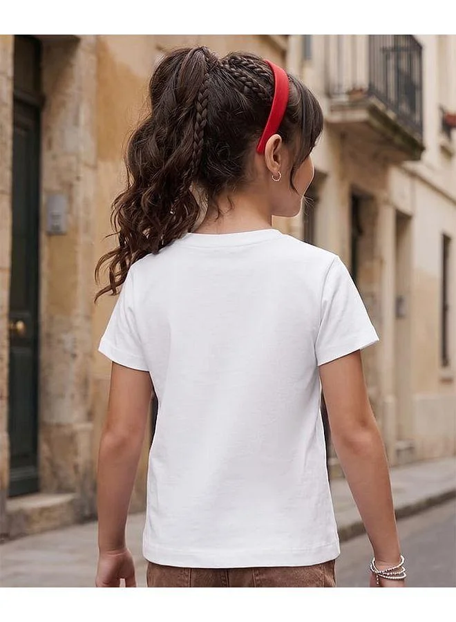 Pine Kids Pine Kids Cotton Knit Half Sleeves Embellished T-Shirt With Cherry Print & Applique Detailing - White