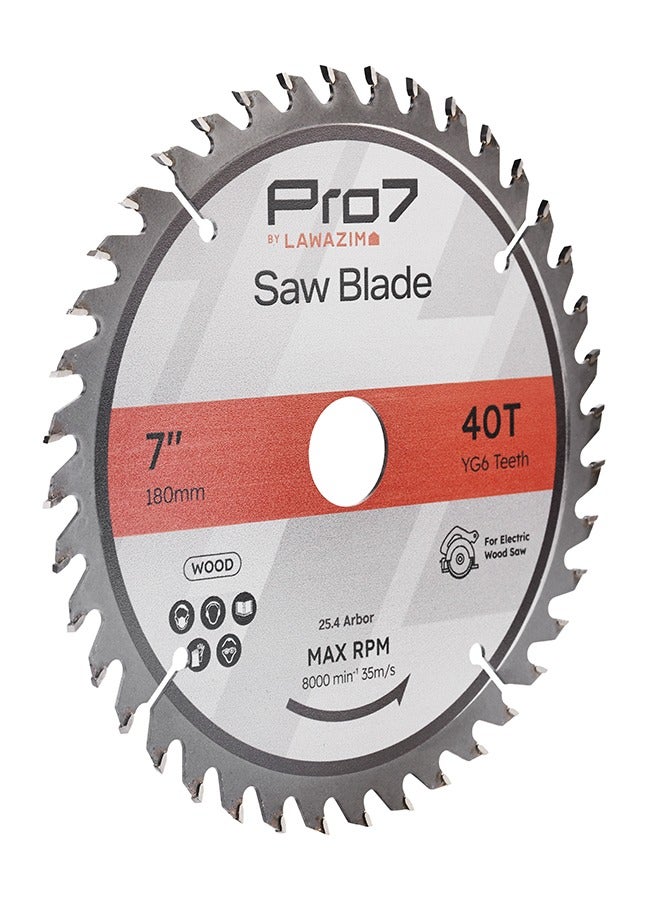 Pro7 Circular Wood Saw Blade - 7inch, 40T - Tungsten Carbide-Tipped Wood Cutting Blade with Hardened Steel Body, 25.4mm Arbor, 8,000 RPM - for Hardwood, Softwood, Plywood, and DIY Woodworking - Image 2