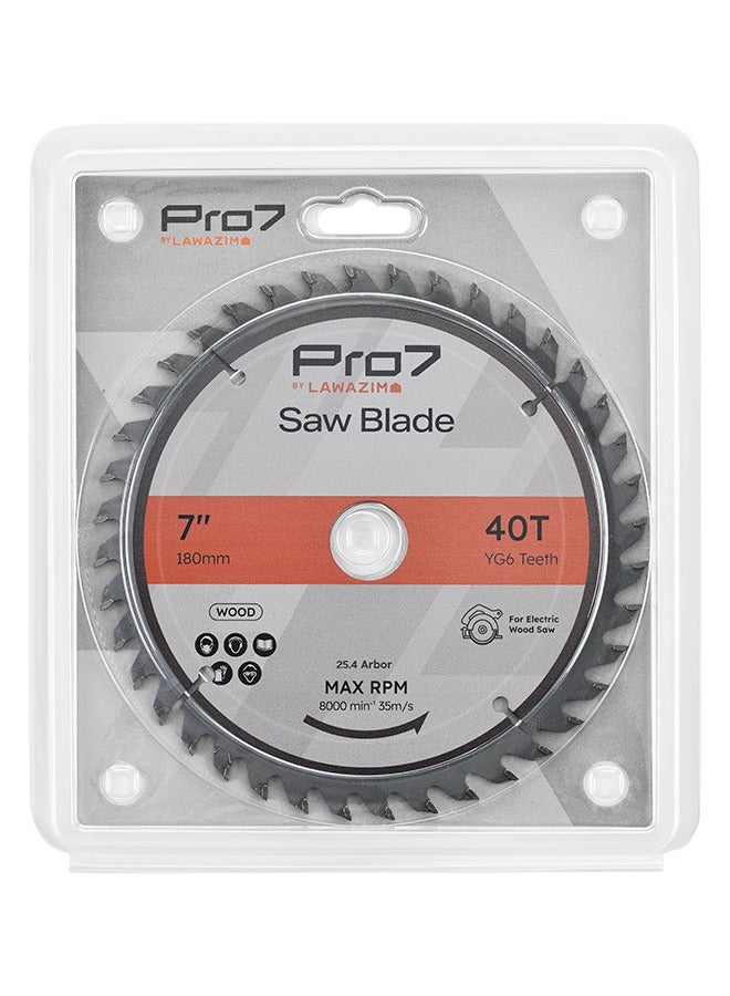 Pro7 Circular Wood Saw Blade - 7inch, 40T - Tungsten Carbide-Tipped Wood Cutting Blade with Hardened Steel Body, 25.4mm Arbor, 8,000 RPM - for Hardwood, Softwood, Plywood, and DIY Woodworking - Image 5