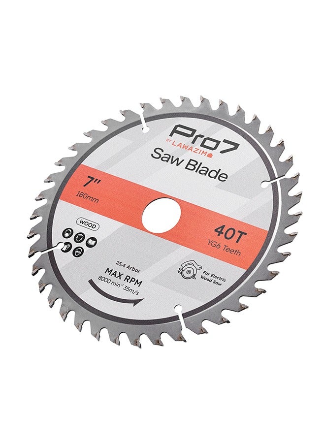 Pro7 Circular Wood Saw Blade - 7inch, 40T - Tungsten Carbide-Tipped Wood Cutting Blade with Hardened Steel Body, 25.4mm Arbor, 8,000 RPM - for Hardwood, Softwood, Plywood, and DIY Woodworking - Image 3