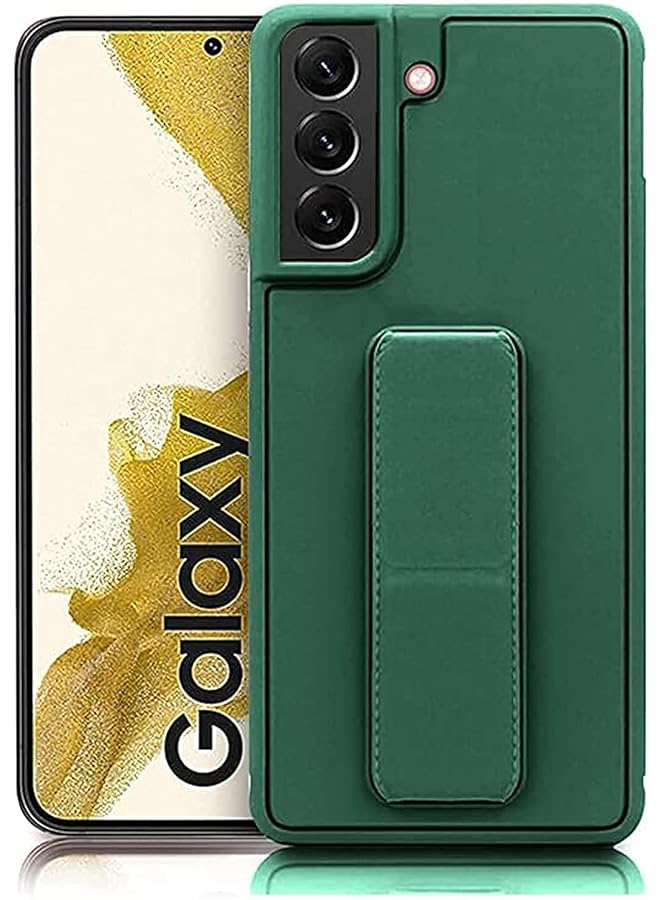 اس-توب جراب S Top المصنوع من السيليكون والجلد الصناعي مع حزام معصم معزز لهاتف Samsung Galaxy S21 Fe 5G باللون الأخضر الداكن