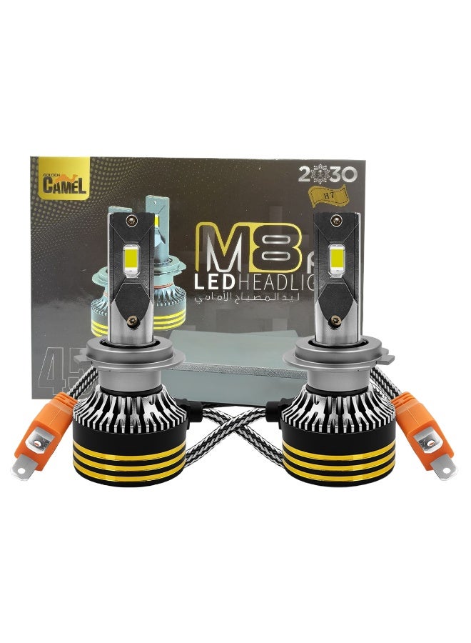 جولدن كامل مصابيح أمامية M8 Pro H7 LED بقوة 120 وات و15000 لومن، 6500 كلفن، لون أبيض بارد، مقاومة للماء IP65، ترقية لمصباح أمامي للسيارات مع شعاع تركيز فائق، مدى طويل +150%، سطوع عالي +500%، تبريد سلبي، عمر افتراضي 30000 ساعة، توصيل وتشغيل للسيارة والدراجة والسيارات الرياضية متعددة الاستخدامات والشاحنات - Image 1