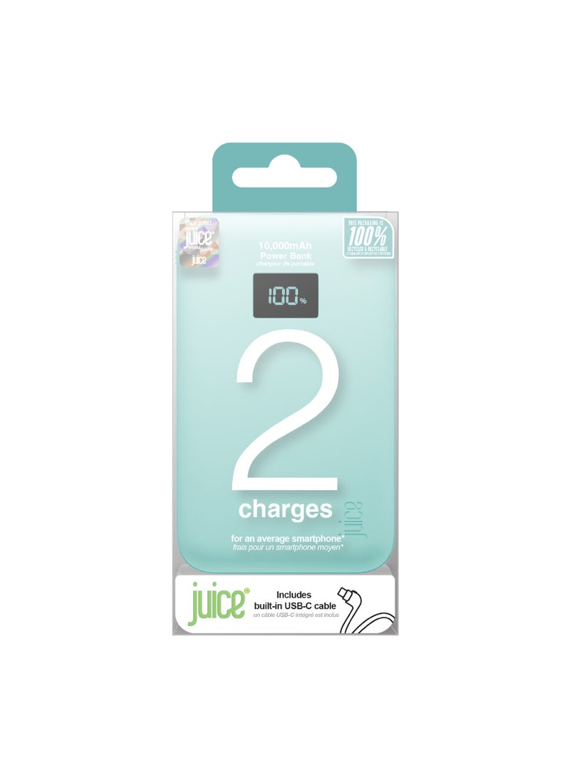JUICE Eco Integrated Power Bank, Portable Charger 10,000 mAh with Built-in Cable & Digital Display, USB-C Output, Power Bank for iPhone 15 16 Pro Max, Samsung, Xiaomi, Android, iPad, DJI, GoPro - Teal - Image 3