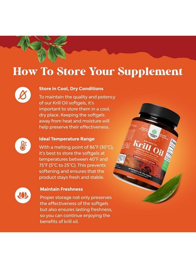 Natures Craft Antarctic Krill Oil 2000mg Softgels Per Serving - Omega 3 Krill Oil Supplement with EPA DHA & Astaxanthin for Brain Joint & Heart (60 Count (Pack of 1))  - Image 2