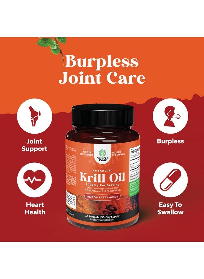 Natures Craft Antarctic Krill Oil 2000mg Softgels Per Serving - Omega 3 Krill Oil Supplement with EPA DHA & Astaxanthin for Brain Joint & Heart (60 Count (Pack of 1))  - Image 4