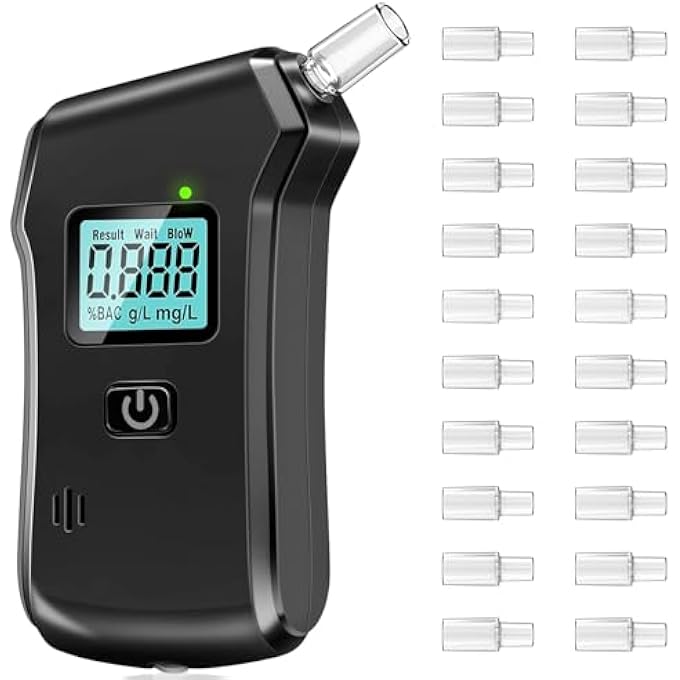 rayihni Alcohol Tester, Police Accurate Alcohol Meter with 20 Mouthpieces, Alcohol Meter for Use at Home or at Parties - Image 1