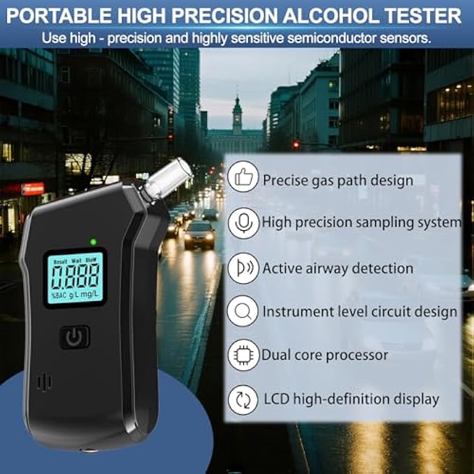 rayihni Alcohol Tester, Police Accurate Alcohol Meter with 20 Mouthpieces, Alcohol Meter for Use at Home or at Parties - Image 3