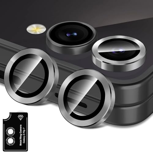 Avocase for Samsung Galaxy Z Flip 7 Camera Lens Protector, Individual Metal Ring Tempered Glass Lens Cover, [Strong Adsorption] Scratch Resistant Ultra-Thin HD Clear Lens Cover, 1 Set-Black - Image 1