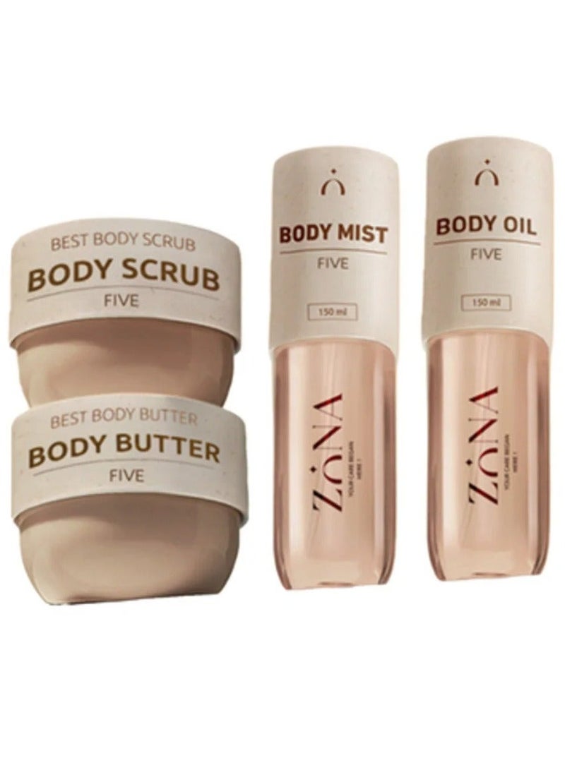 ZONA Five Luxury Bath Set | Body Scrub, Body Butter, Body Oil & Body Mist | Inspired by Chanel No. 5°N Fragrance - Image 1