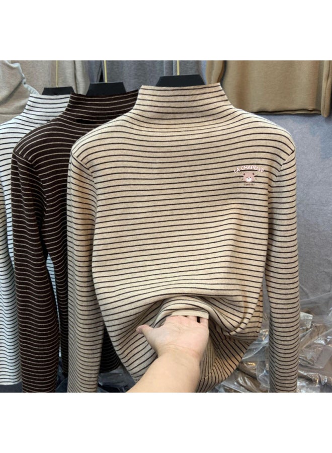 Boys And Girls German Velvet Inner Layering Shirt Autumn And Winter Medium And Large Kidsren's Half Turtleneck Long-sleeved T-shirt Stripesd Cartoon Top