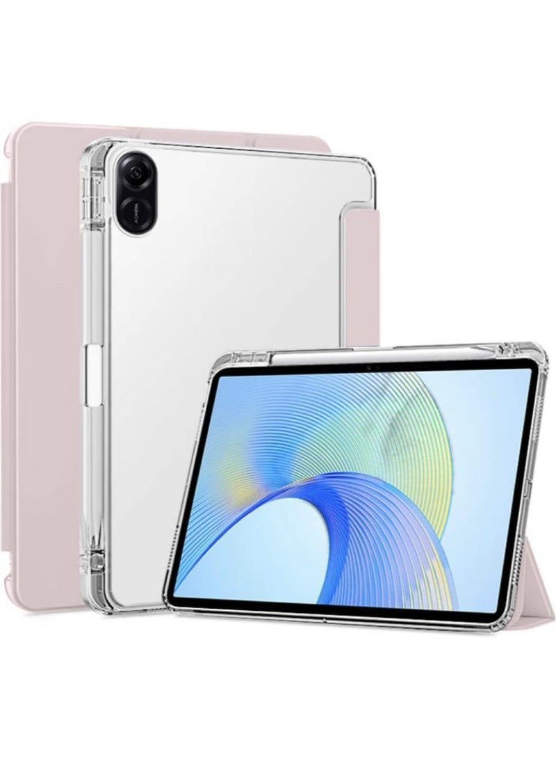 VKL Compatible with Honor Pad X8a / X9 11 inch (2024) Tablet Unid Series Triple Fold Transparent Case With Pencil Holder and Auto Sleep Wake (Pink)